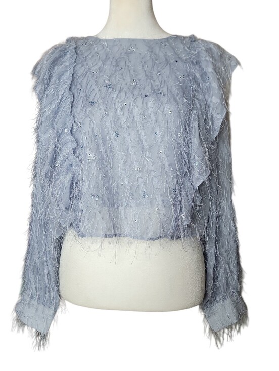 Zara Tops - Zara Blue Feathered Sequin Small Crop Top